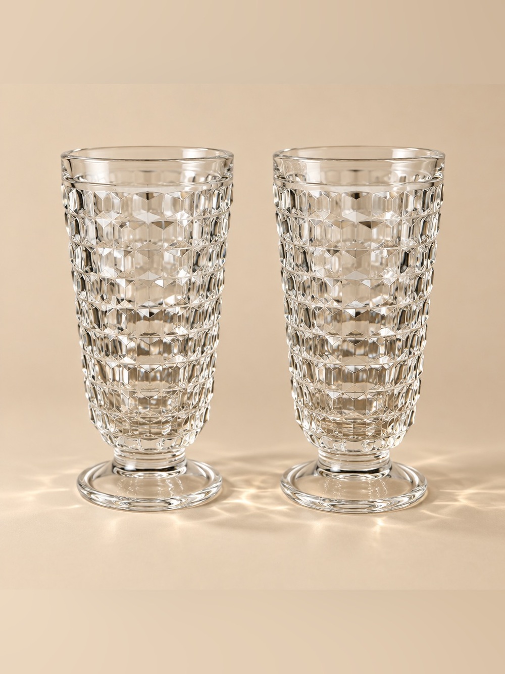 Indiana Whitehall Colony Cubist Clear Glass Iced Tea Glasses 6" Set of 2